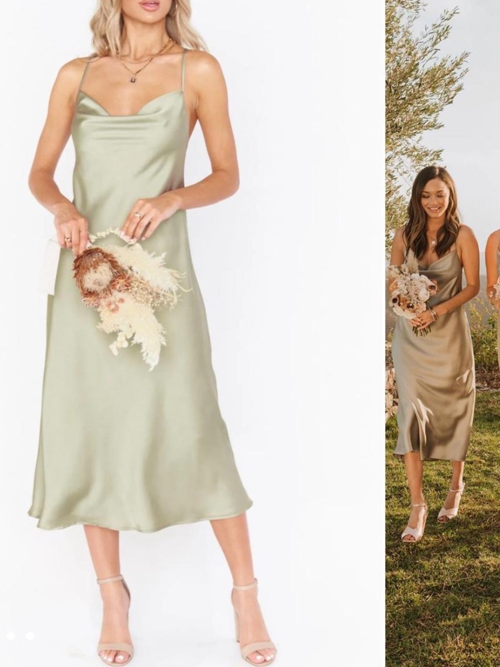 Show Me Your MuMu Miss Green Satin Slip Midi Dress